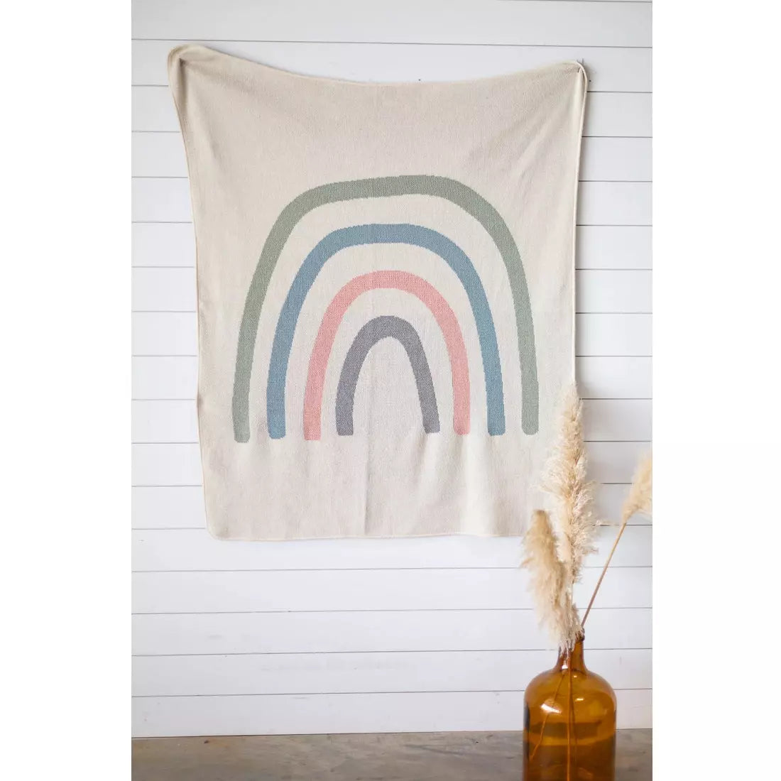 Large Pastel Rainbow Knit Blanket